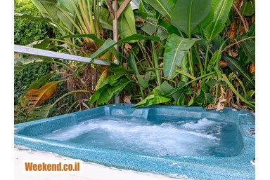 בקתות בצל הגפן  - החצר והבריכה